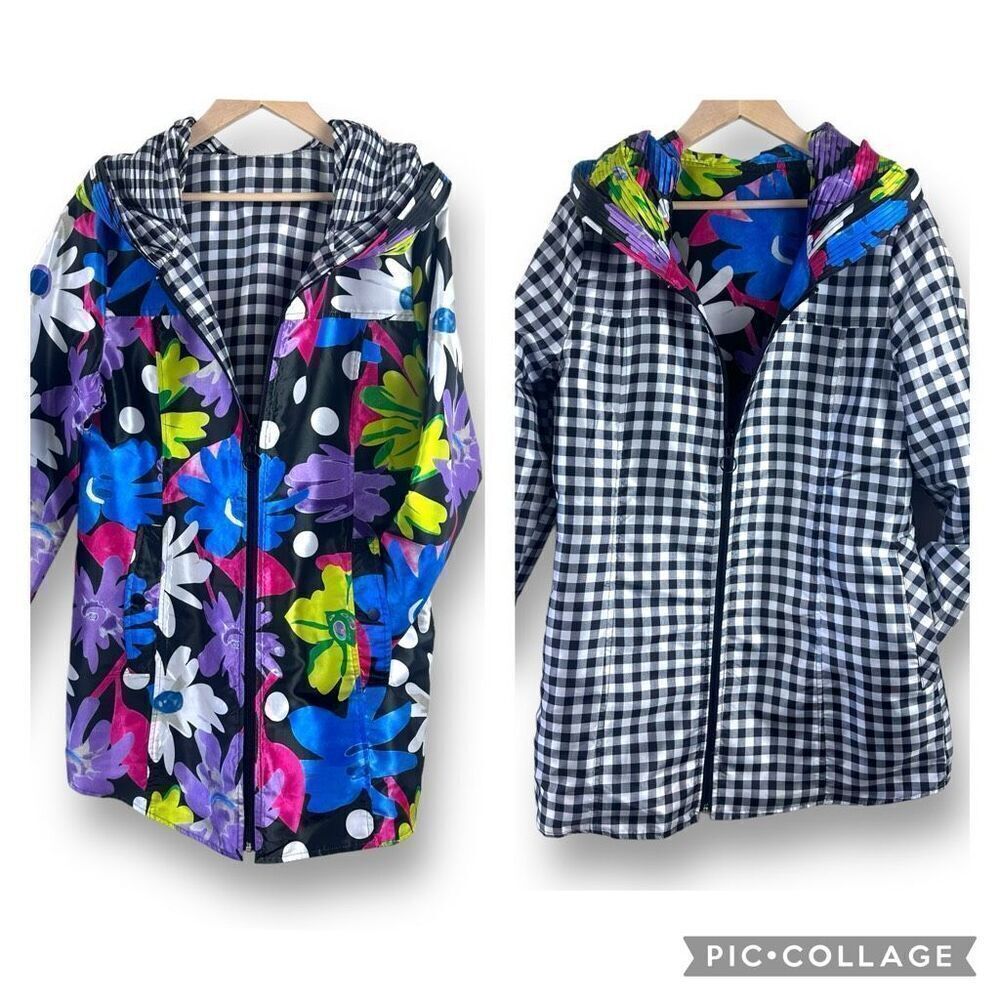 Ubu Women's M Reversible Lightweight Jacket Multicolor Daisey Black Gingham Twee